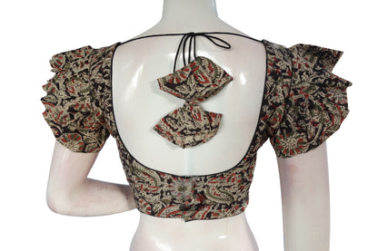 Black Color Kalamkari Cotton Designer Blouse with Ruffle Sleeves