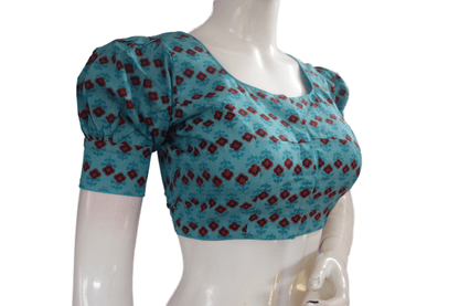 Blue Color Cotton Designer Blouse With Puff Sleeves - D3blouses
