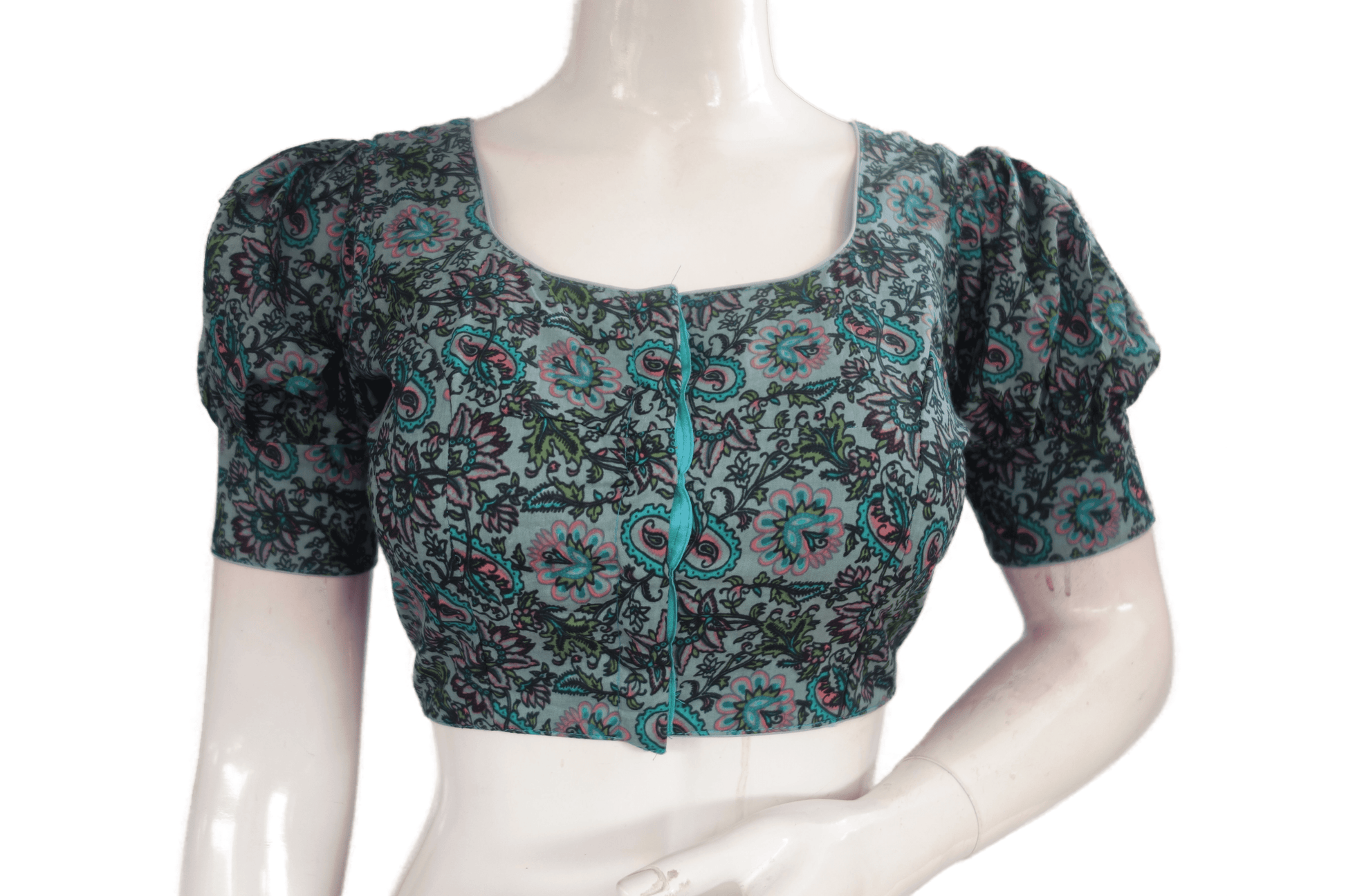 Grey Color Cotton Designer Blouse With Puff Sleeves - D3blouses