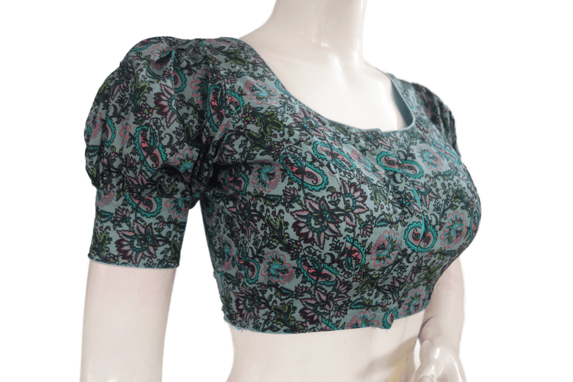 Grey Color Cotton Designer Blouse With Puff Sleeves - D3blouses