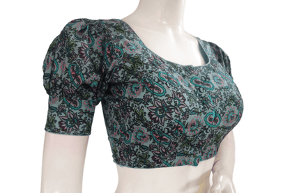 Grey Color Cotton Designer Blouse With Puff Sleeves - D3blouses