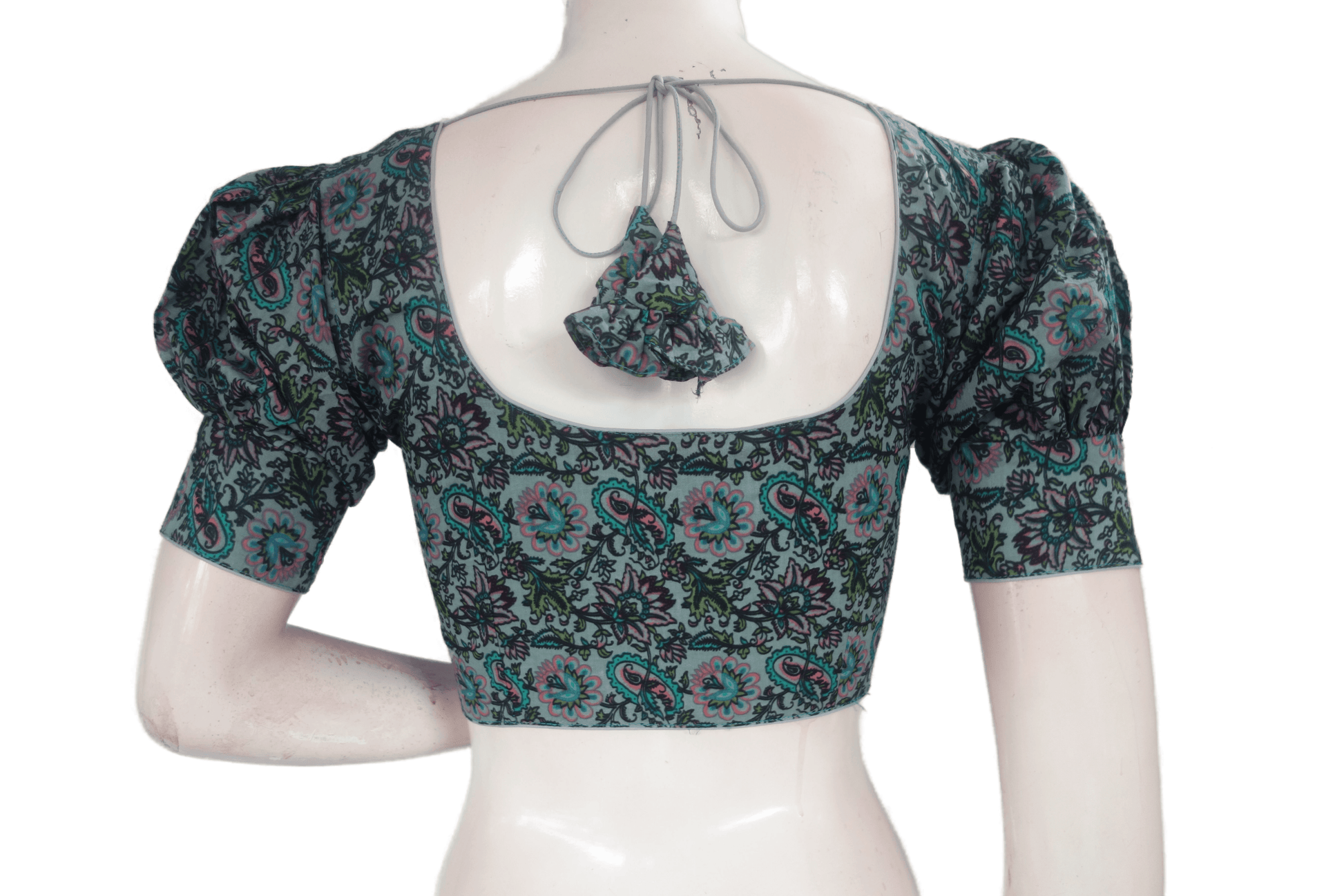 Grey Color Cotton Designer Blouse With Puff Sleeves - D3blouses