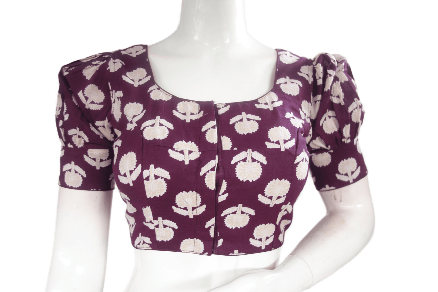 Purple Color Cotton Designer Blouse With Puff Sleeves - D3blouses