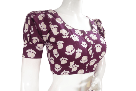 Purple Color Cotton Designer Blouse With Puff Sleeves - D3blouses
