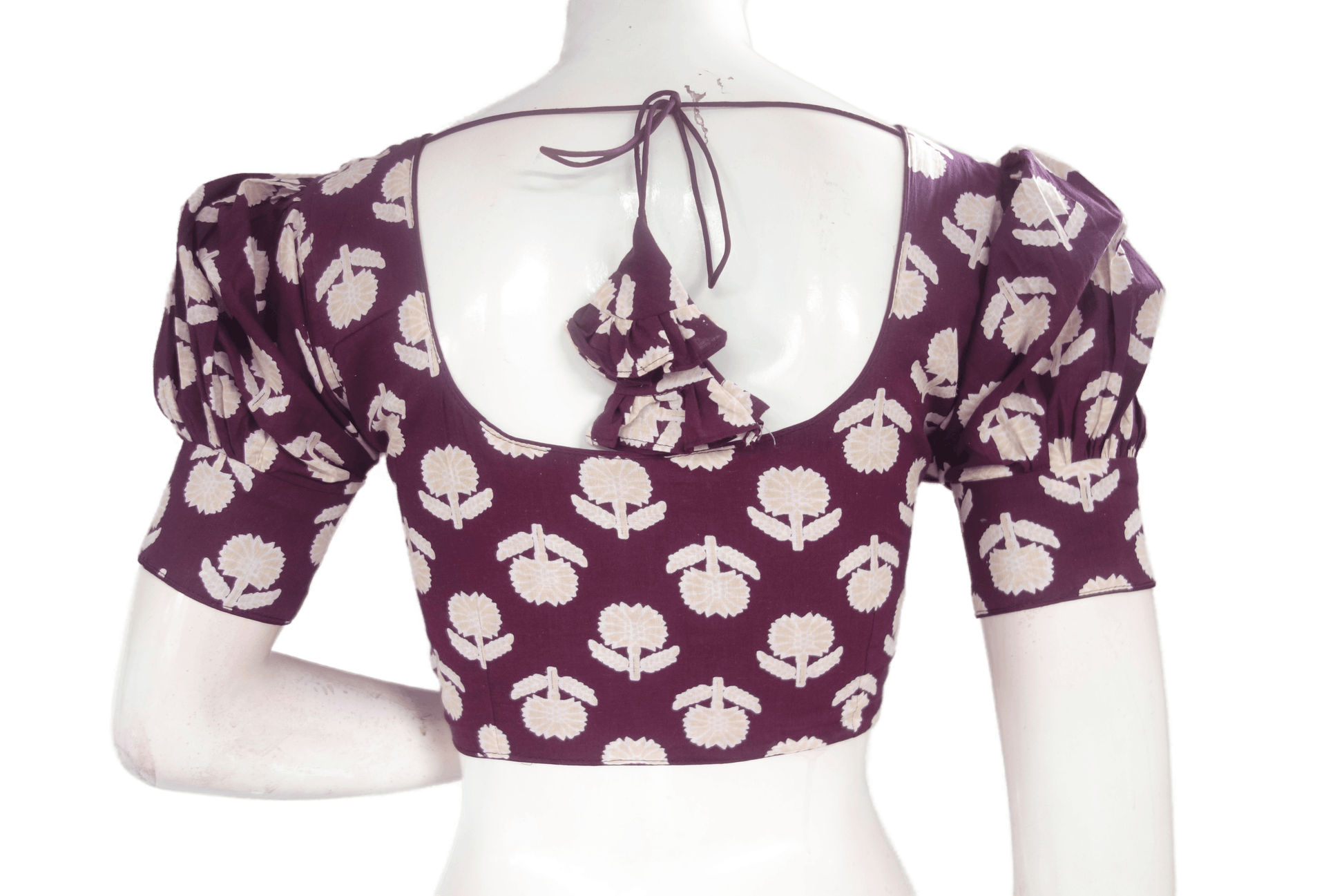 Purple Color Cotton Designer Blouse With Puff Sleeves - D3blouses