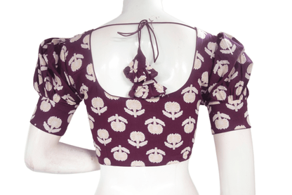 Purple Color Cotton Designer Blouse With Puff Sleeves - D3blouses