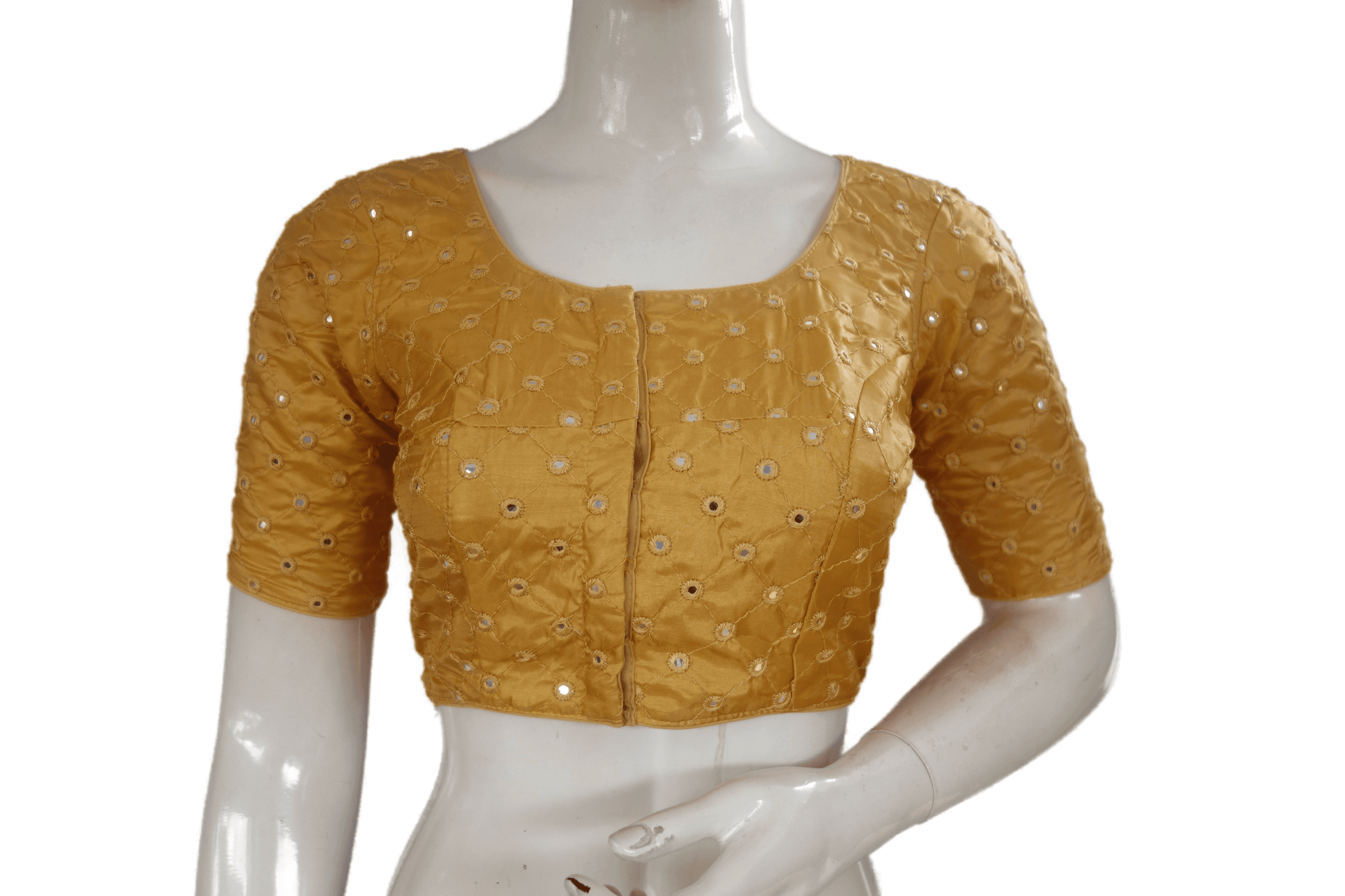 Gold Color Georgette Foil Mirror Designer Readymade Saree Blouse - D3blouses