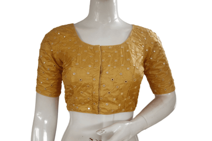 Gold Color Georgette Foil Mirror Designer Readymade Saree Blouse - D3blouses