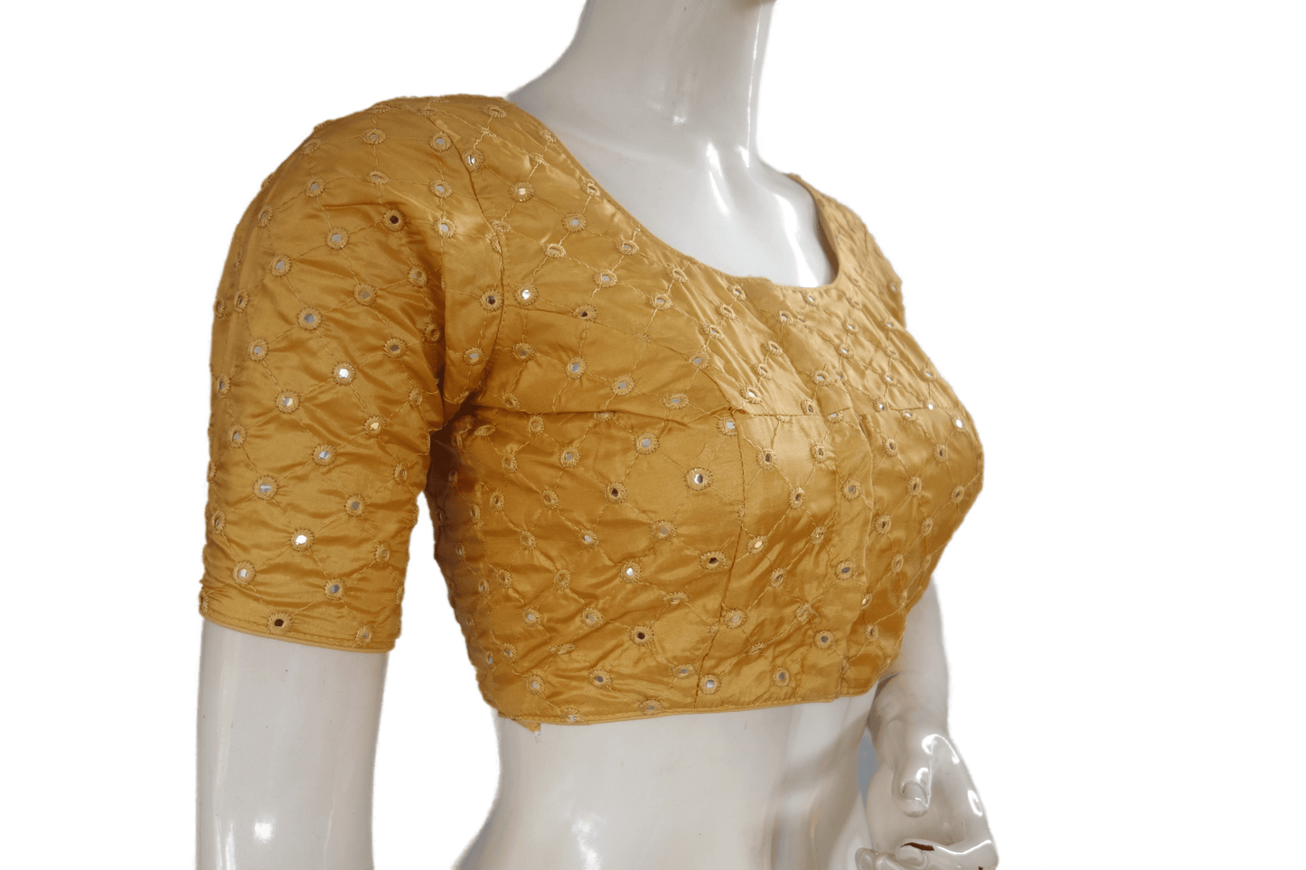 Gold Color Georgette Foil Mirror Designer Readymade Saree Blouse - D3blouses