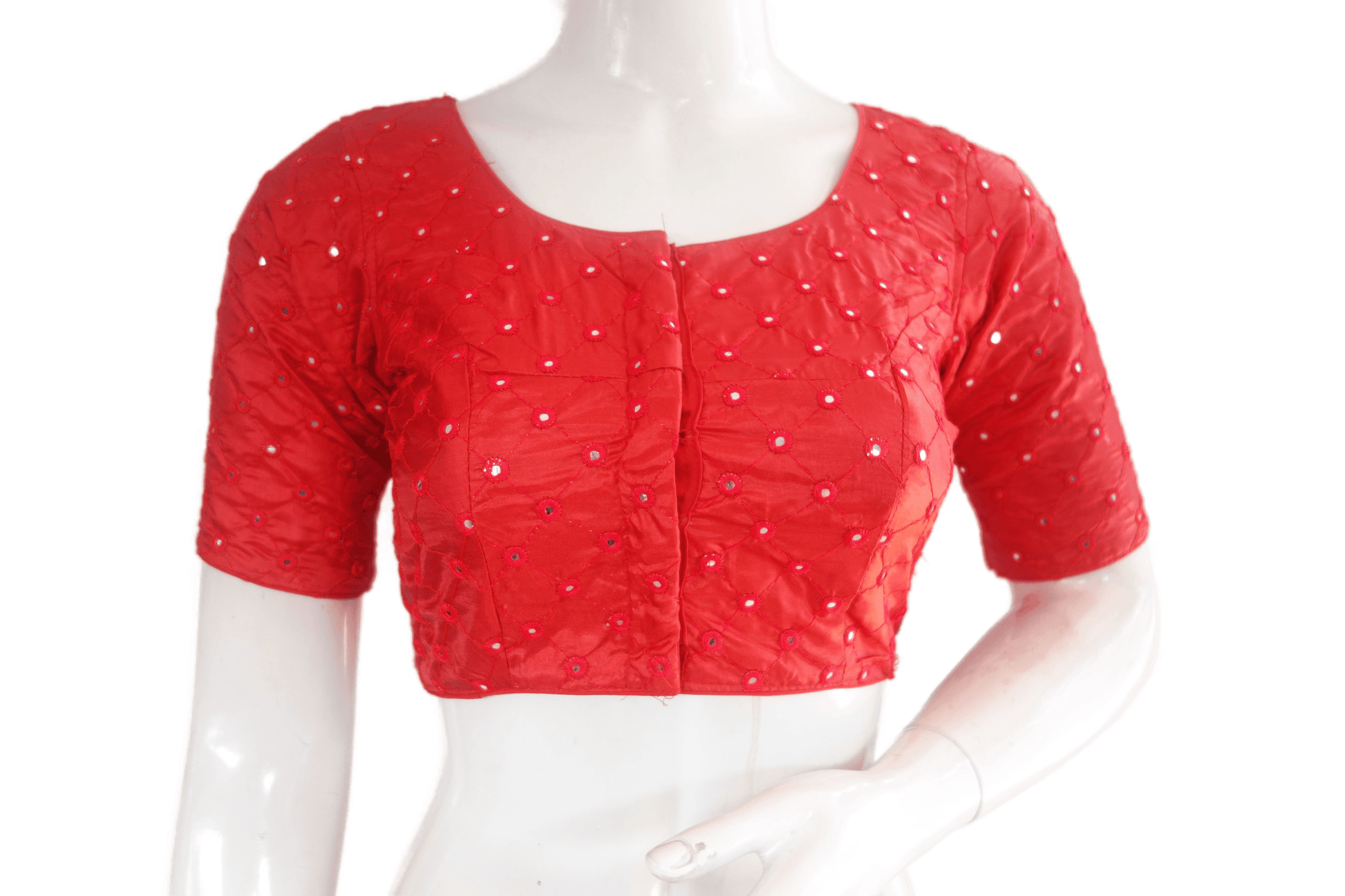 Red Color Georgette Foil Mirror Designer Readymade Saree Blouse - D3blouses