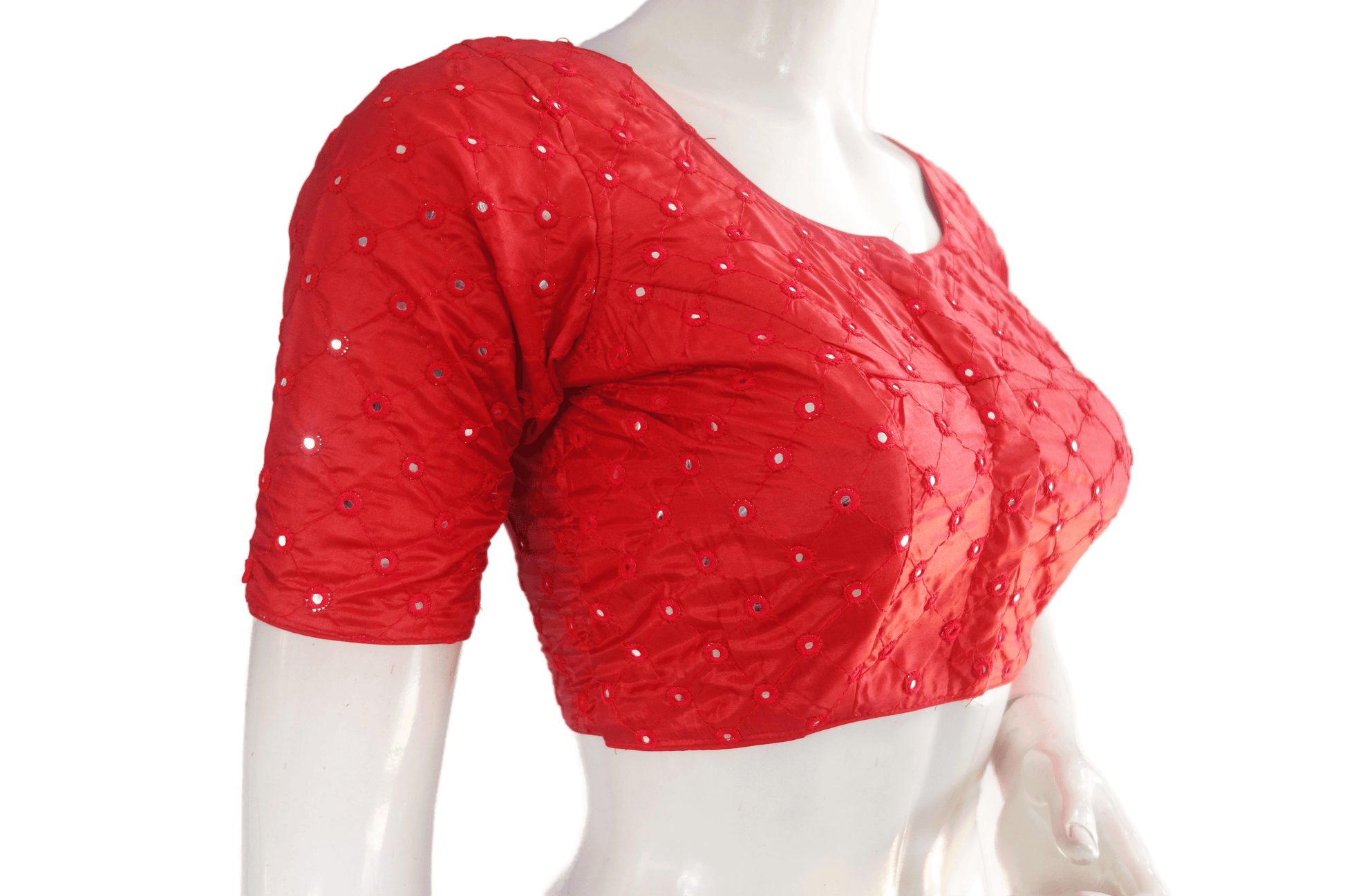Red Color Georgette Foil Mirror Designer Readymade Saree Blouse - D3blouses
