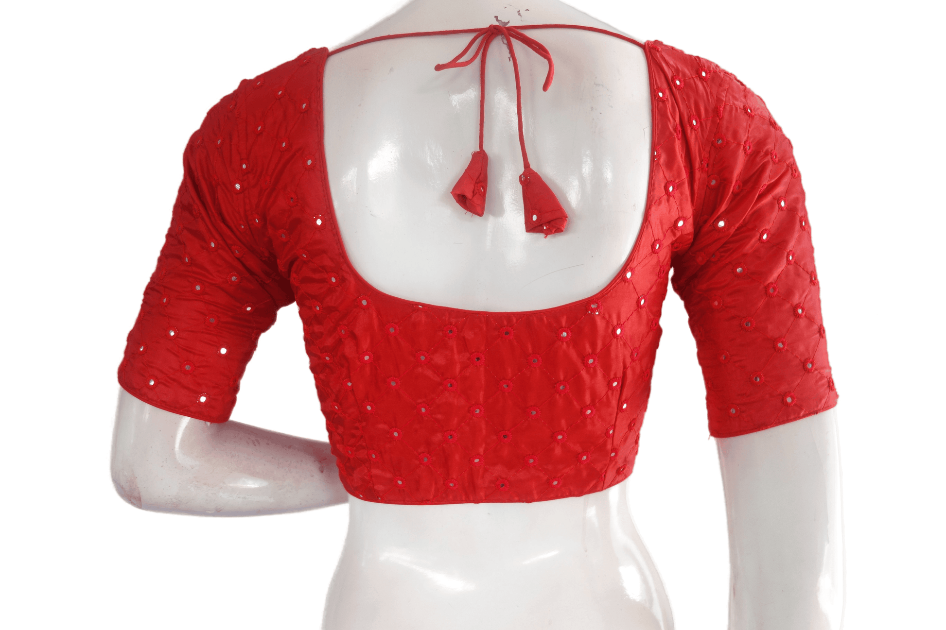 Red Color Georgette Foil Mirror Designer Readymade Saree Blouse - D3blouses