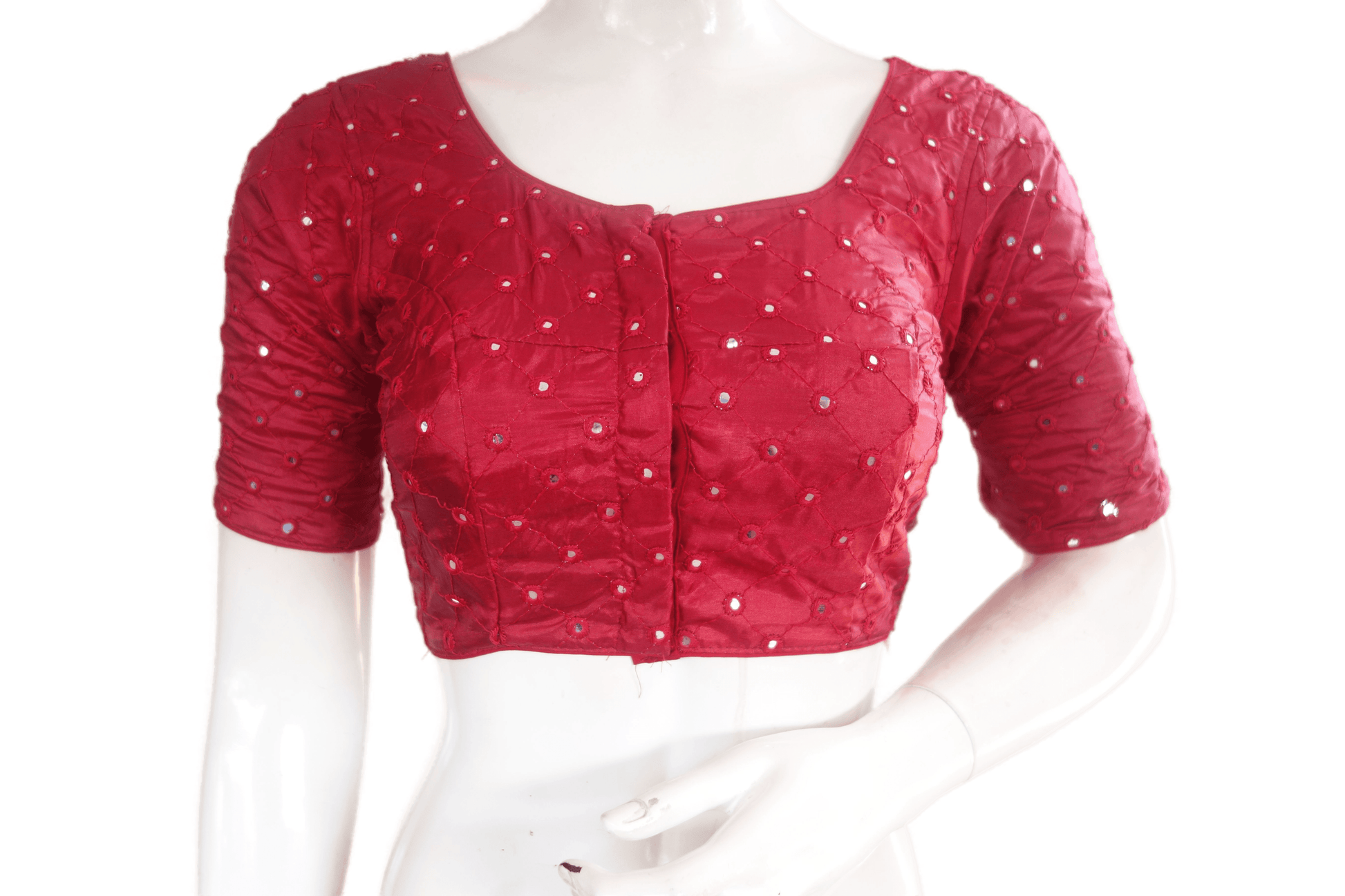 Maroon Color Georgette Foil Mirror Designer Readymade Saree Blouse - D3blouses