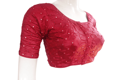 Maroon Color Georgette Foil Mirror Designer Readymade Saree Blouse - D3blouses