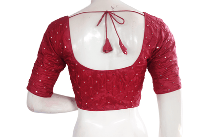 Maroon Color Georgette Foil Mirror Designer Readymade Saree Blouse - D3blouses