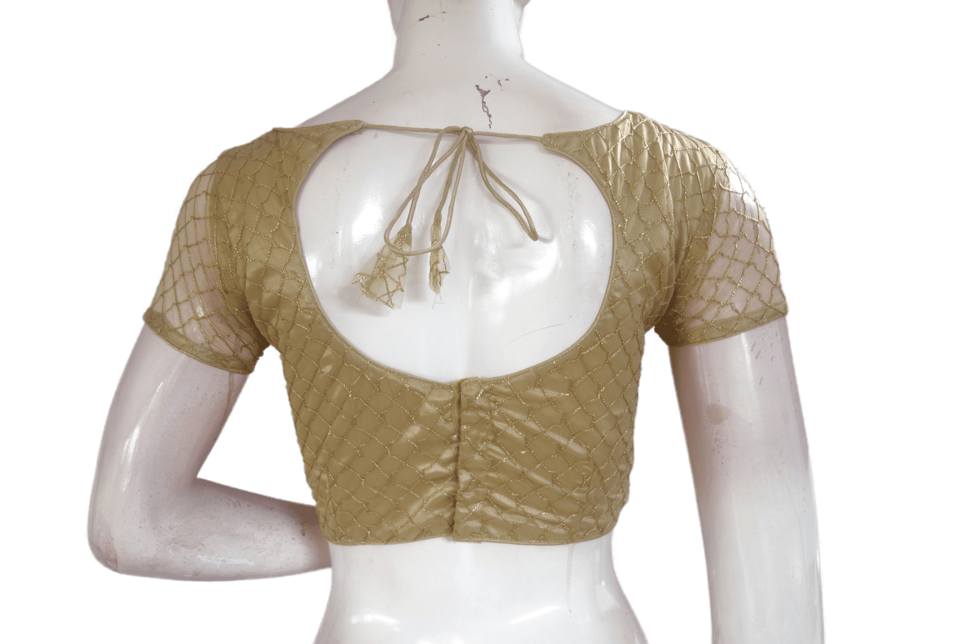 Gold Color Boat Neck Designer Embroidery Netted Readymade Saree Blouse - D3blouses