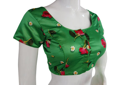 satin silk floral prints readymade saree blouse indian silk saree readymade blouse crop top 1