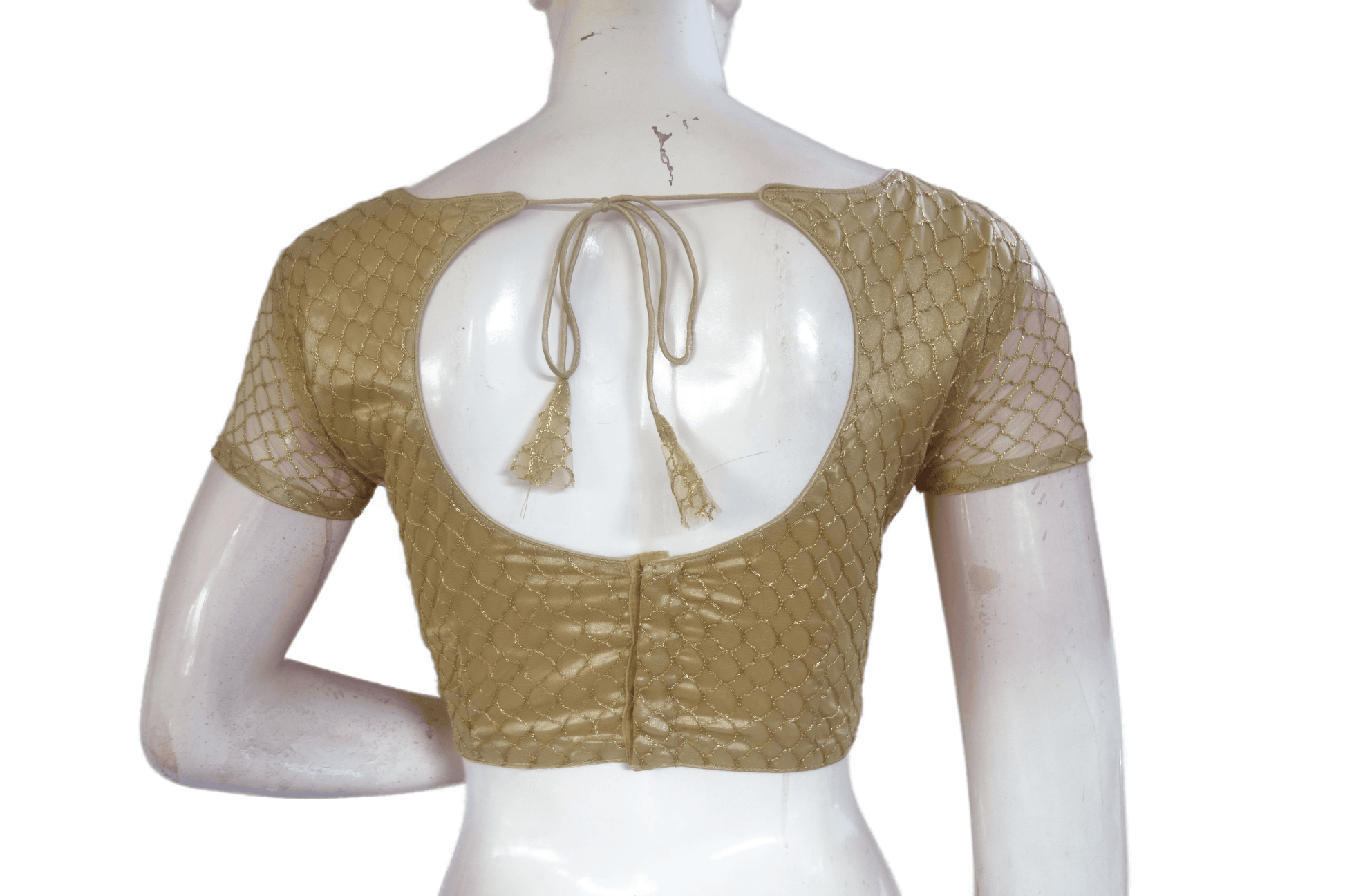 Gold Color Boat Neck Designer Embroidery Netted Readymade Saree Blouse - D3blouses