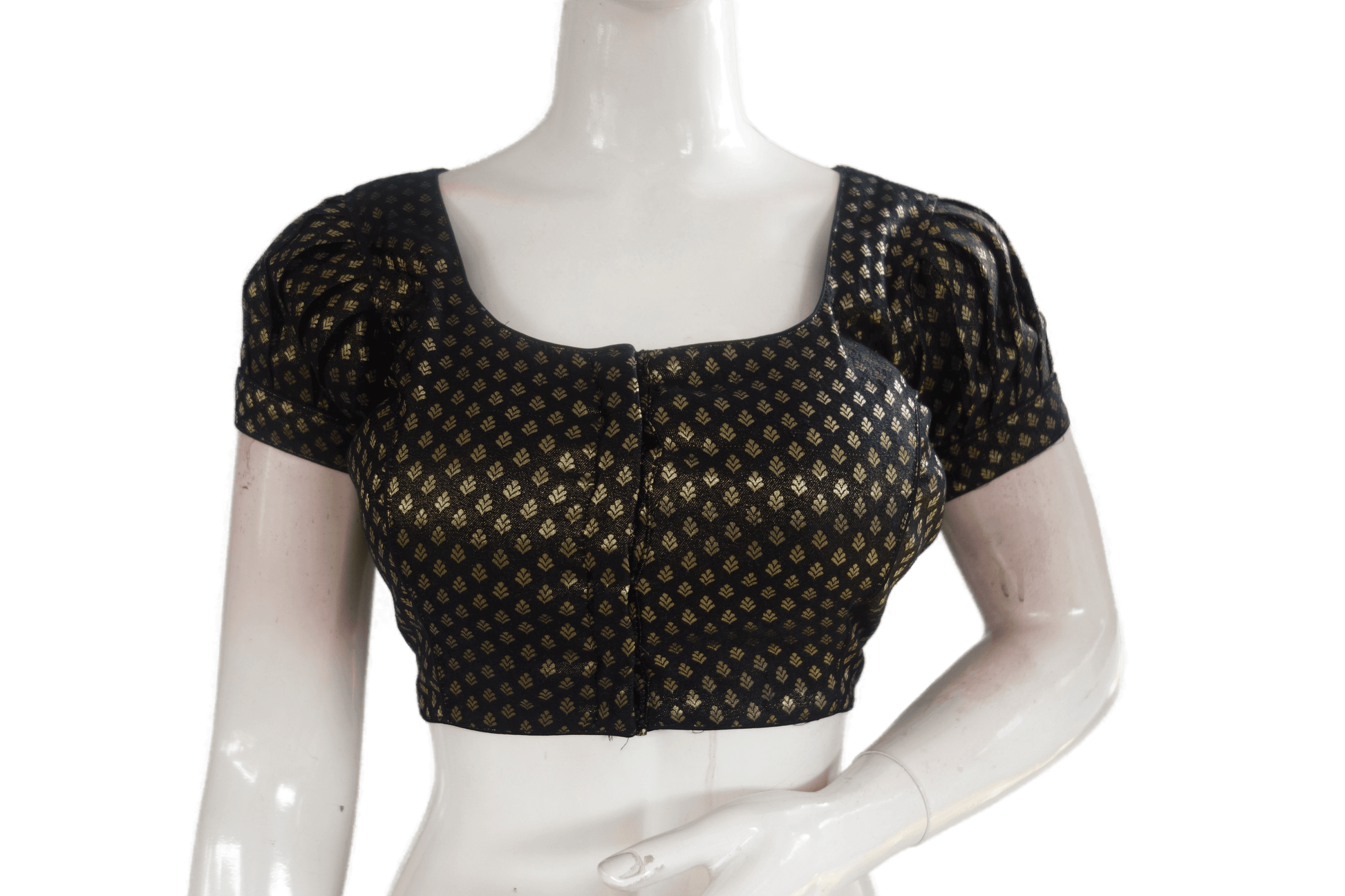 Black Color Brocade Silk Puff Sleeves Readymade Saree Blouse - D3blouses