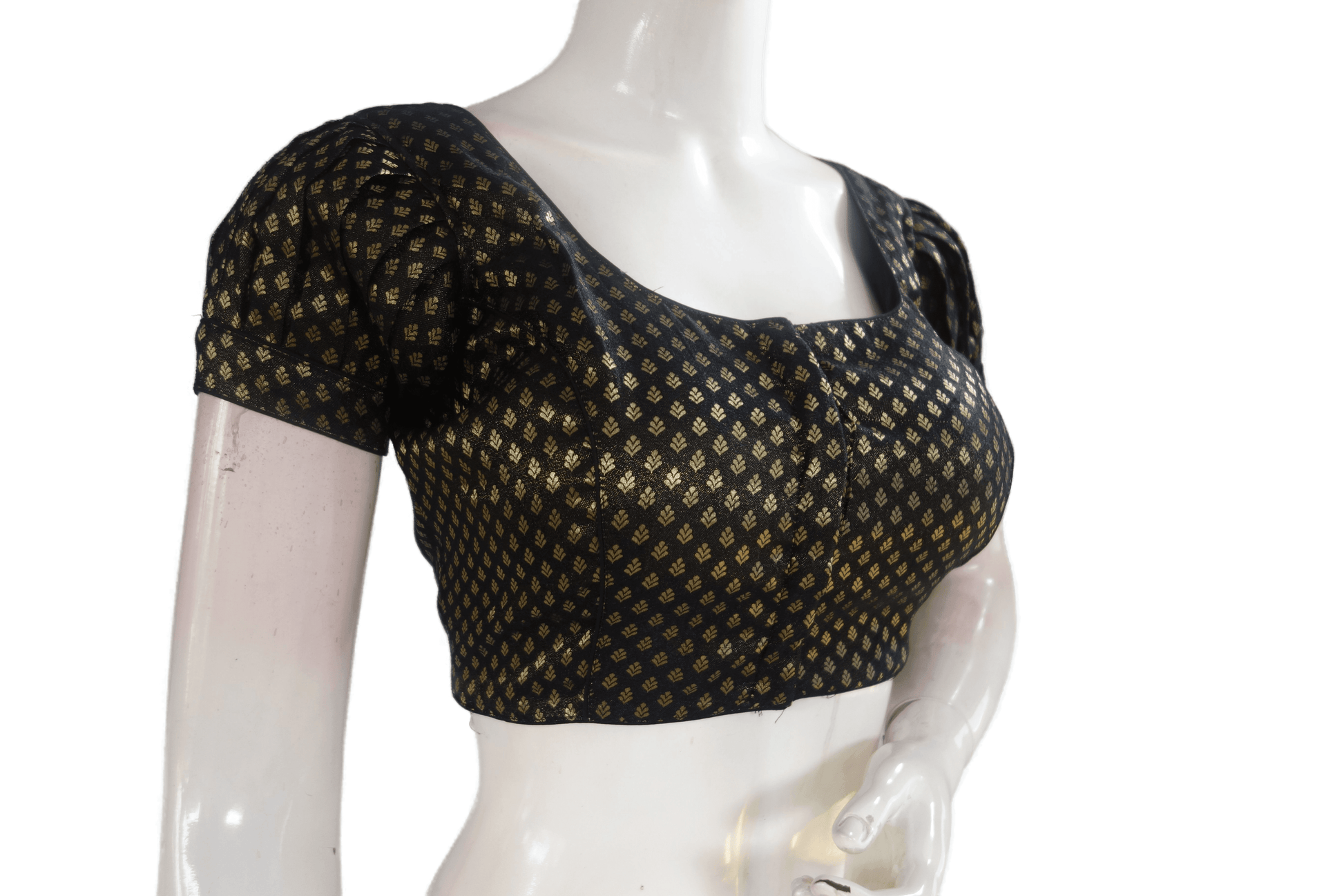 Black Color Brocade Silk Puff Sleeves Readymade Saree Blouse - D3blouses