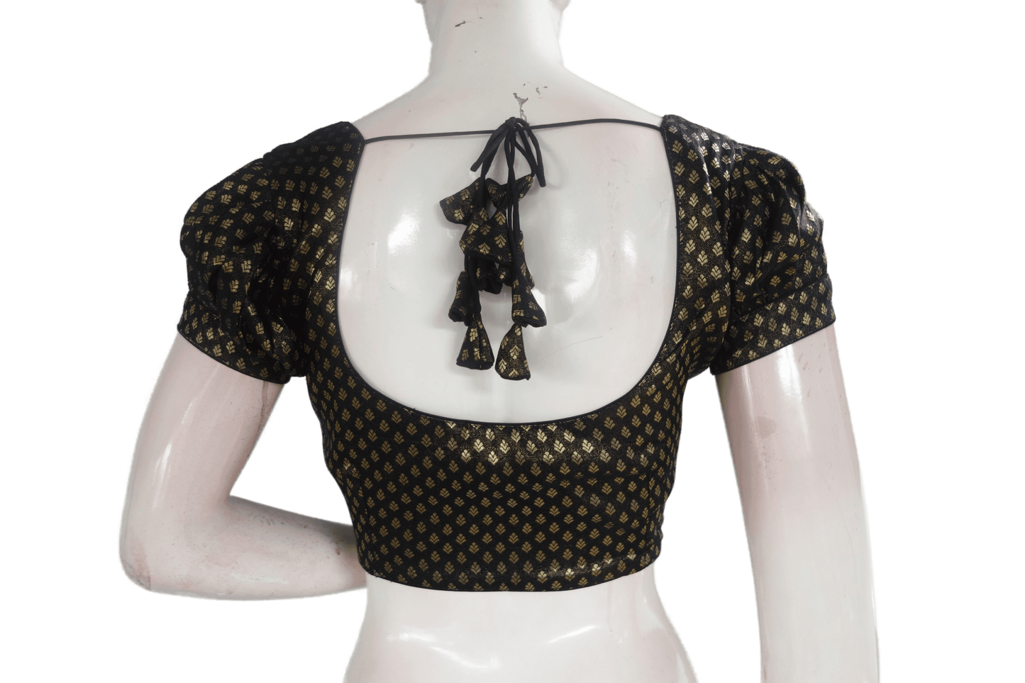Black Color Brocade Silk Puff Sleeves Readymade Saree Blouse - D3blouses