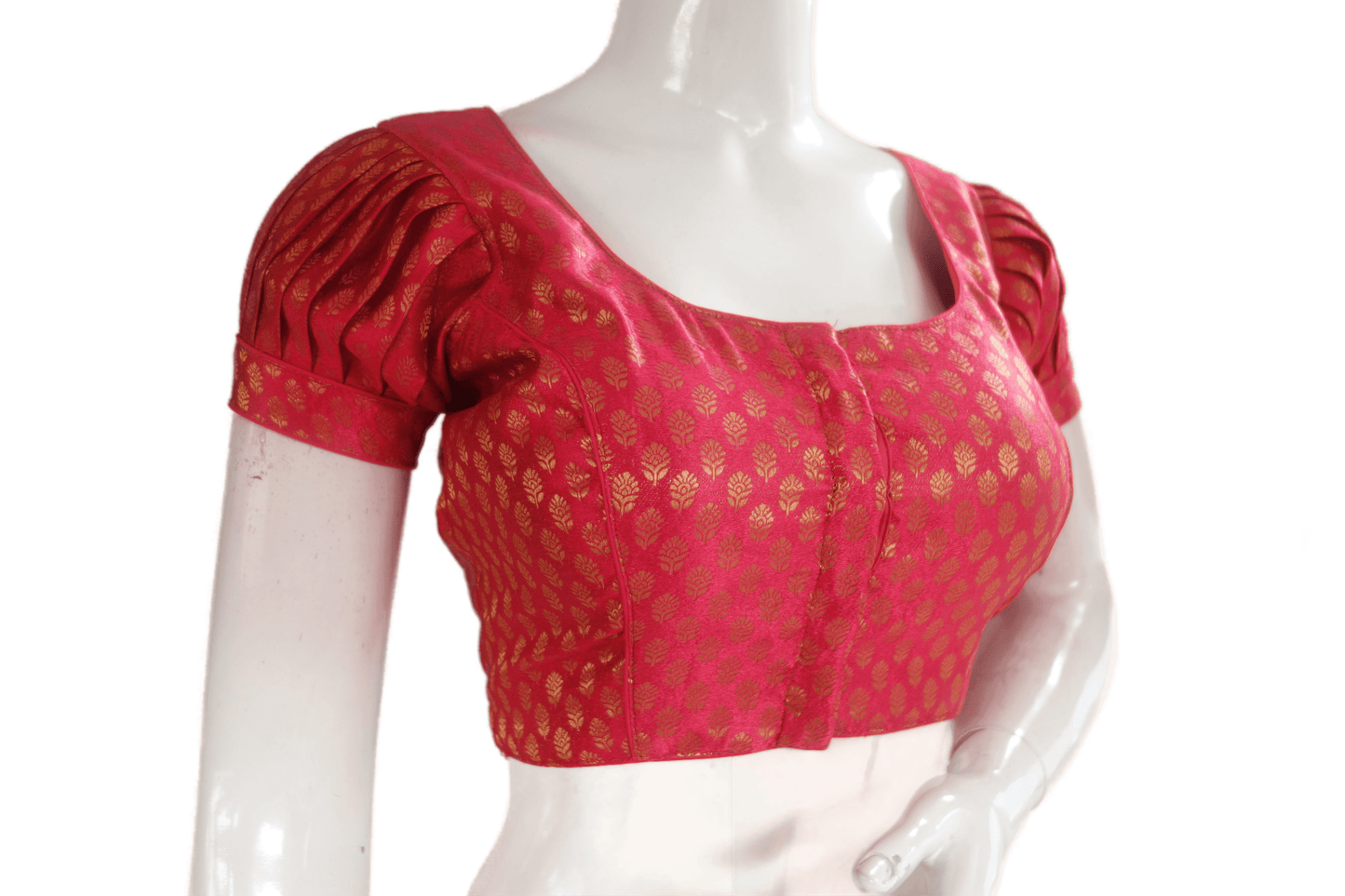 Peach Pink Color Brocade Silk Puff Sleeves Readymade Saree Blouse - D3blouses