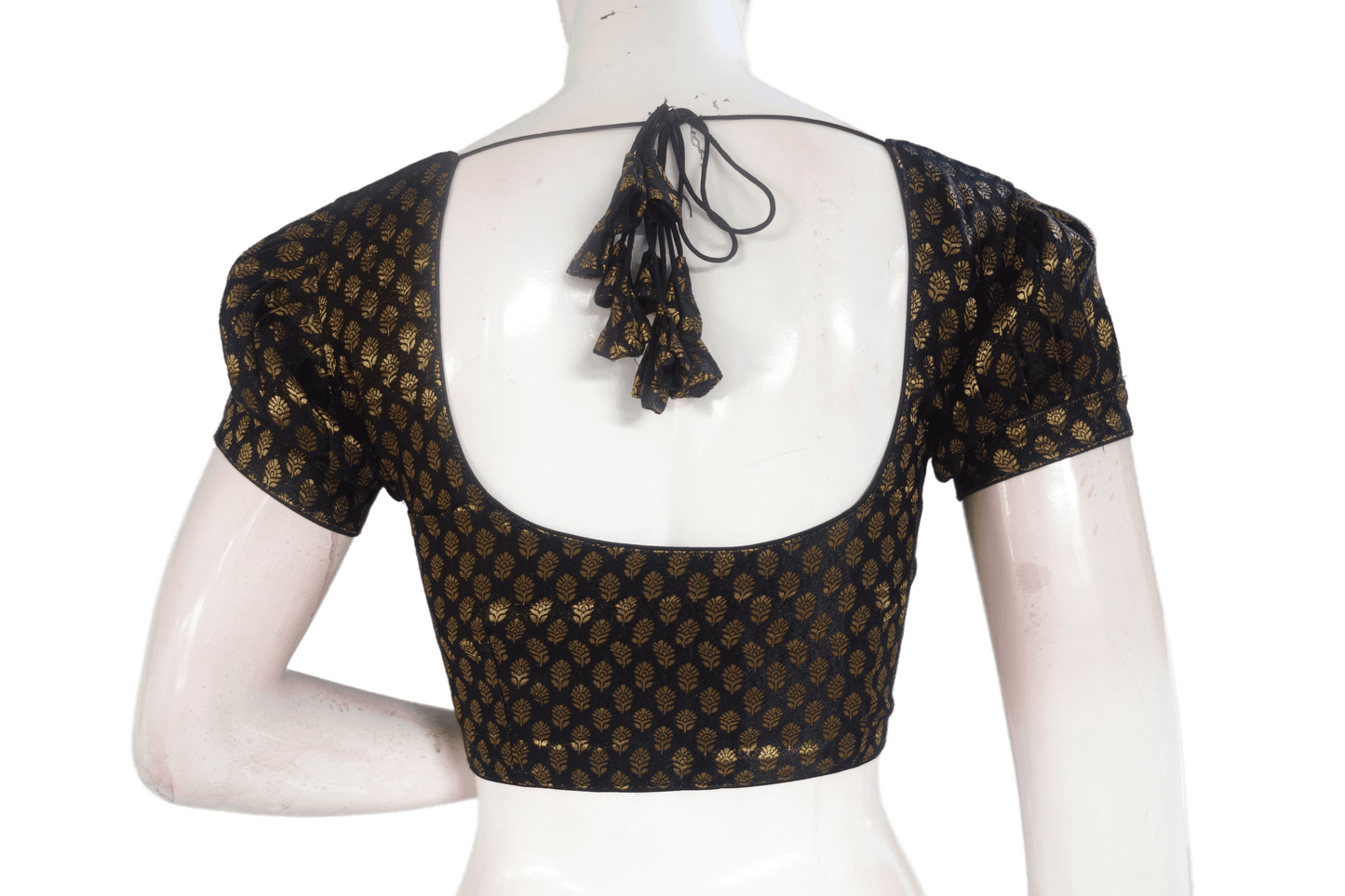 Black Color Brocade Silk Puff Sleeves Readymade Saree Blouse - D3blouses