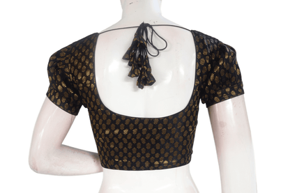 Black Color Brocade Silk Puff Sleeves Readymade Saree Blouse - D3blouses