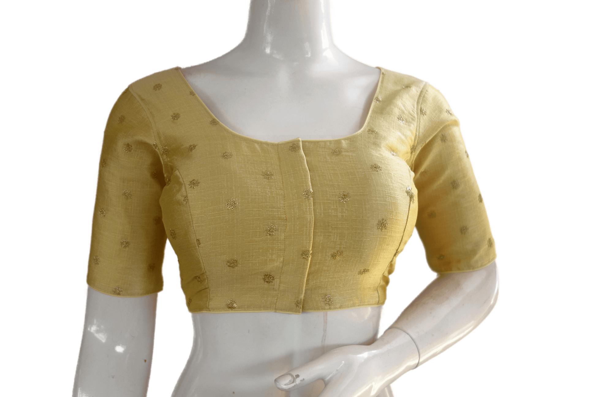 Gold Color Semi Silk Sequin Embroidery Readymade Saree Blouse With Matching Mask - D3blouses