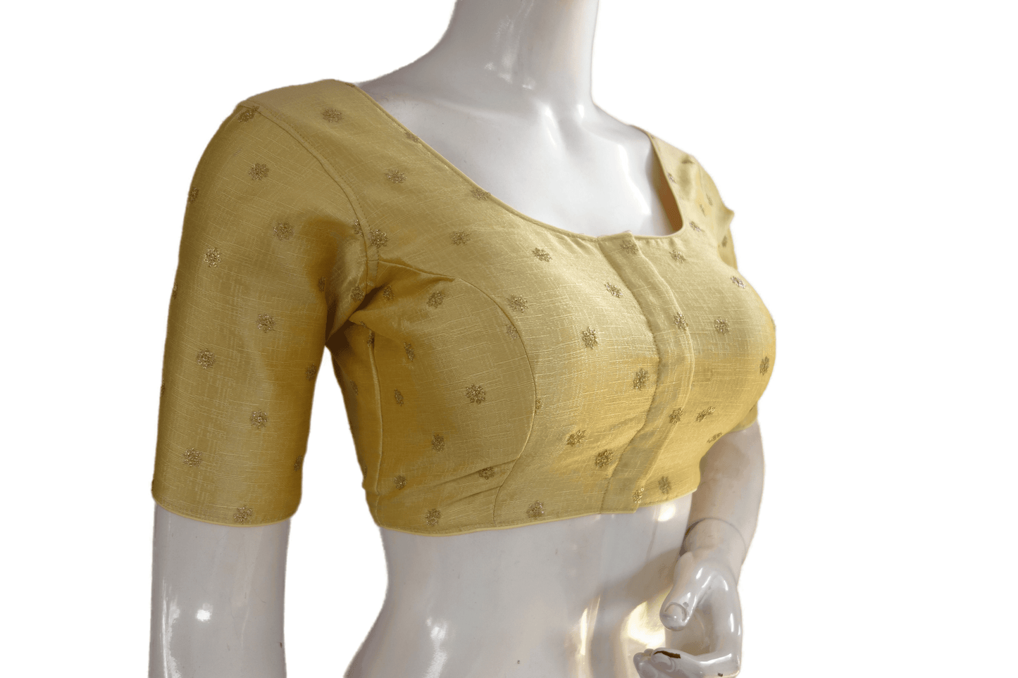 Gold Color Semi Silk Sequin Embroidery Readymade Saree Blouse With Matching Mask - D3blouses