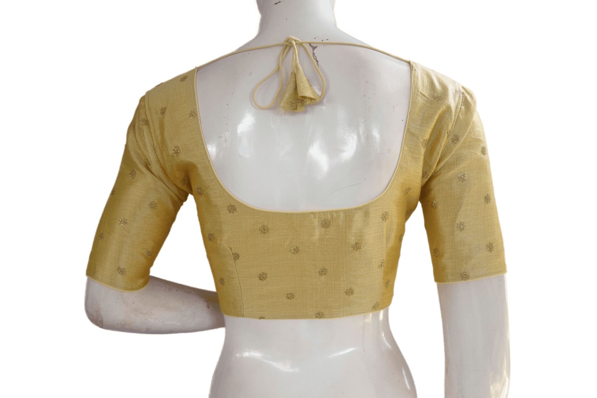 Gold Color Semi Silk Sequin Embroidery Readymade Saree Blouse With Matching Mask - D3blouses