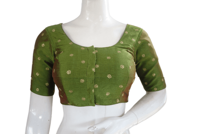 Green Color Semi Silk Sequin Embroidery Readymade Saree Blouse With Matching Mask - D3blouses