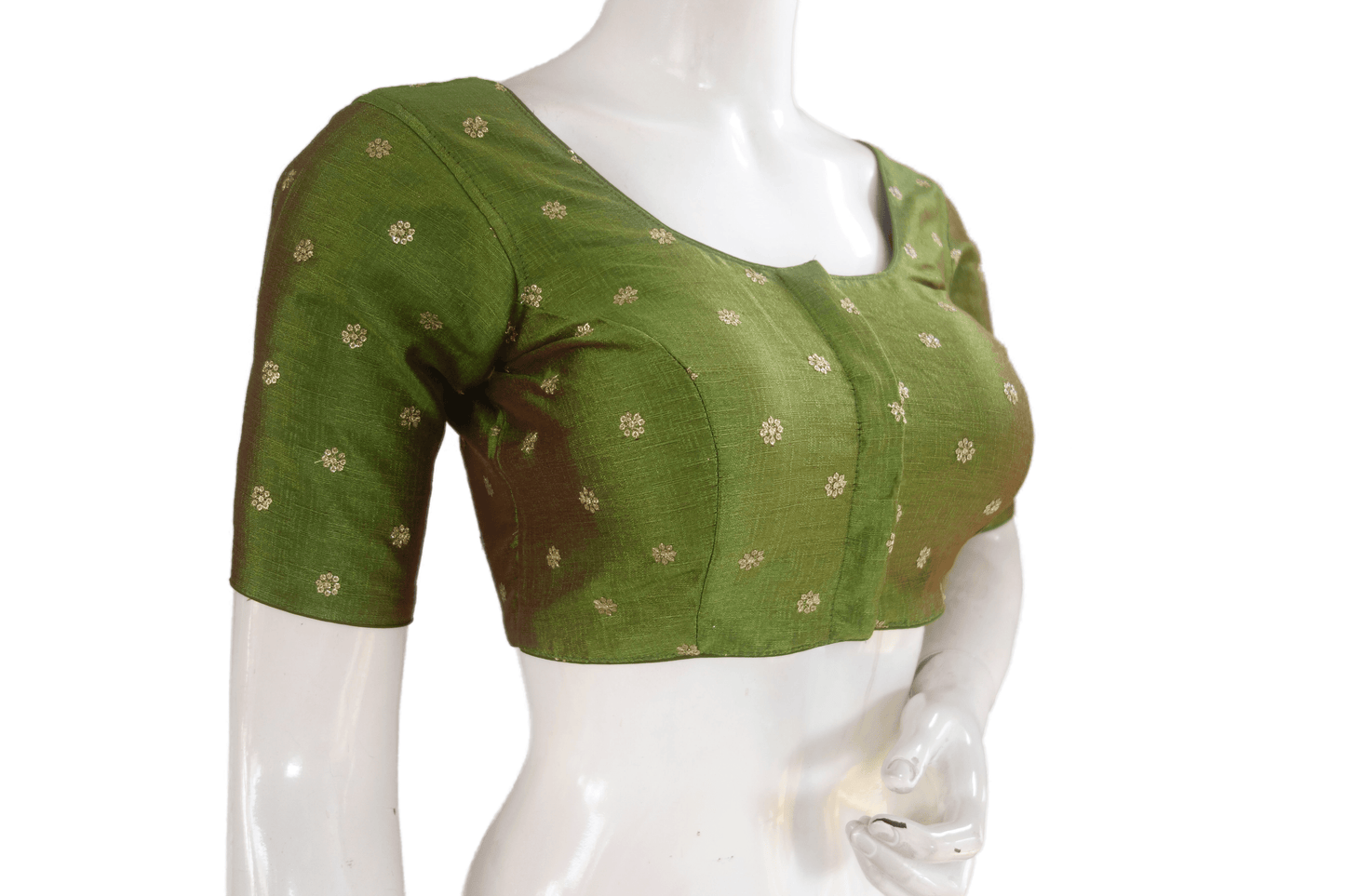 Green Color Semi Silk Sequin Embroidery Readymade Saree Blouse With Matching Mask - D3blouses