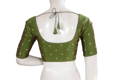Green Color Semi Silk Sequin Embroidery Readymade Saree Blouse With Matching Mask - D3blouses
