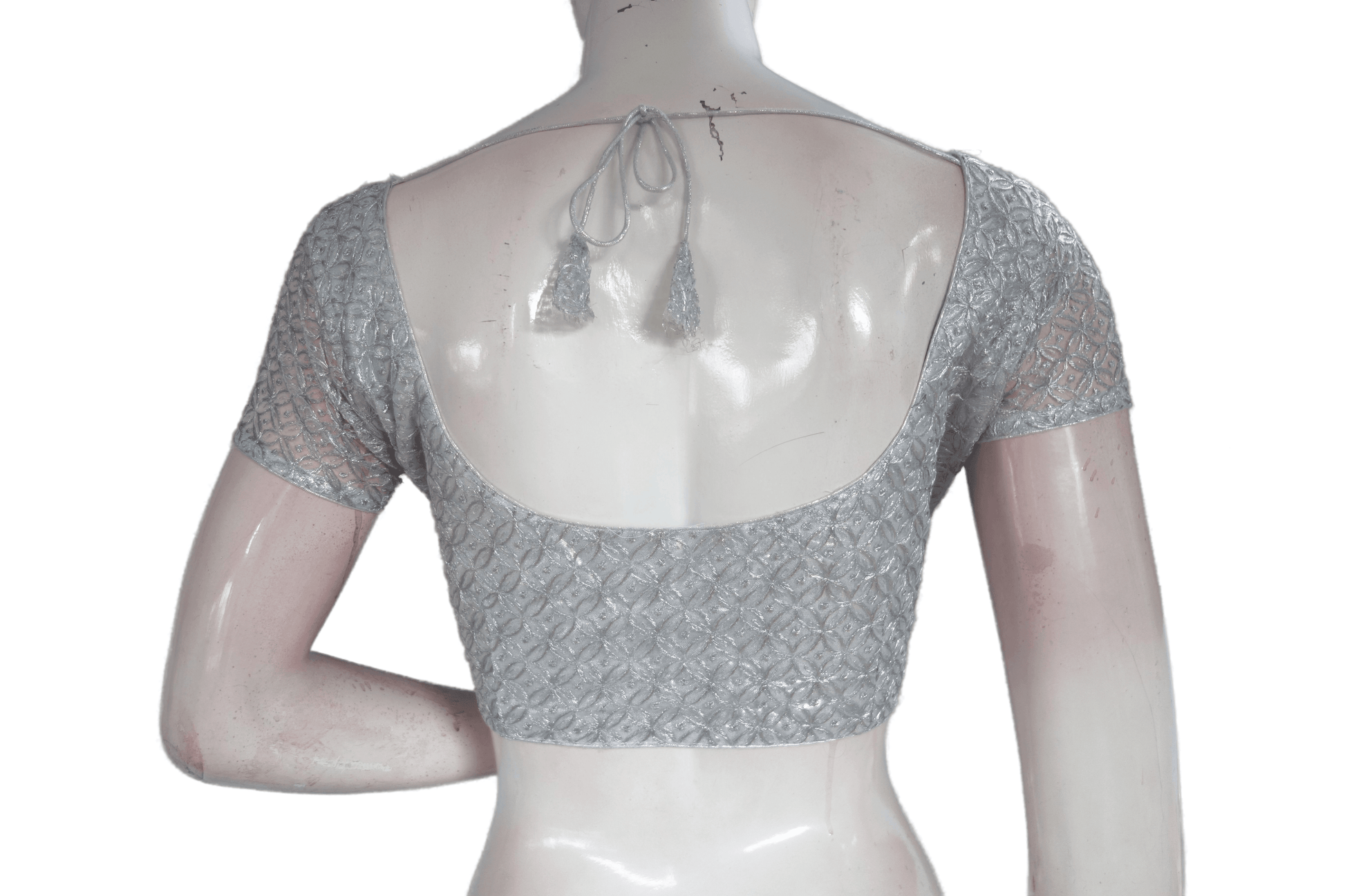 Silver Color Designer Netted Embroidery Readymade Saree Blouse - D3blouses