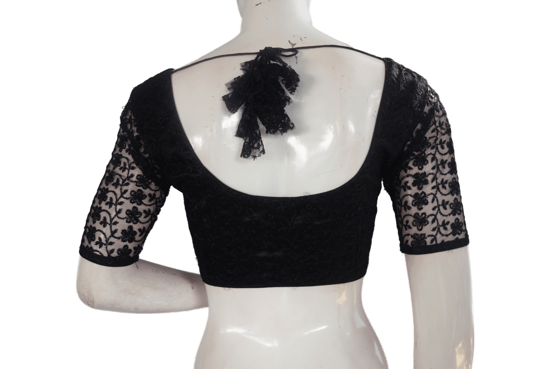 Black Color Designer Netted Embroidery Readymade Saree Blouse - D3blouses