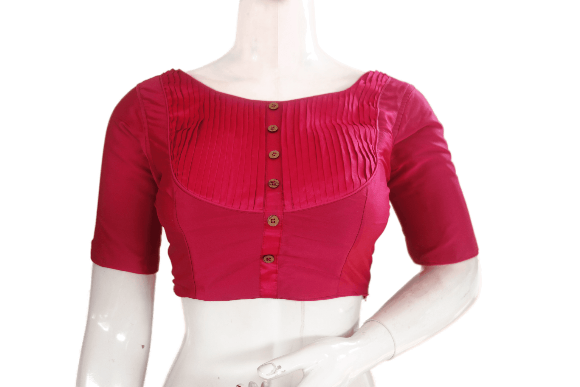 Rani Pink Color Semi Silk Designer Boat Neck Readymade Saree Blouse - D3blouses