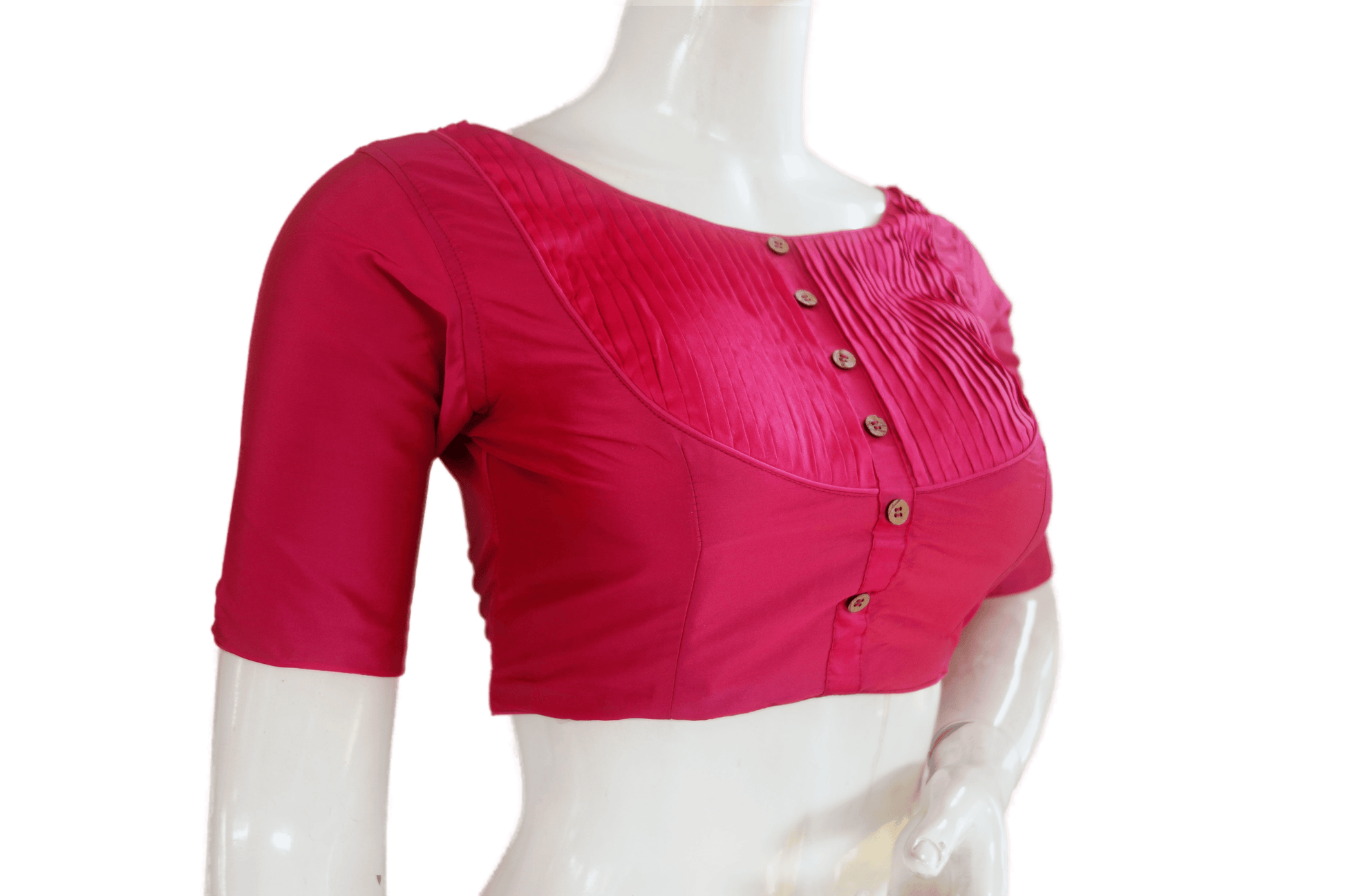 Rani Pink Color Semi Silk Designer Boat Neck Readymade Saree Blouse - D3blouses