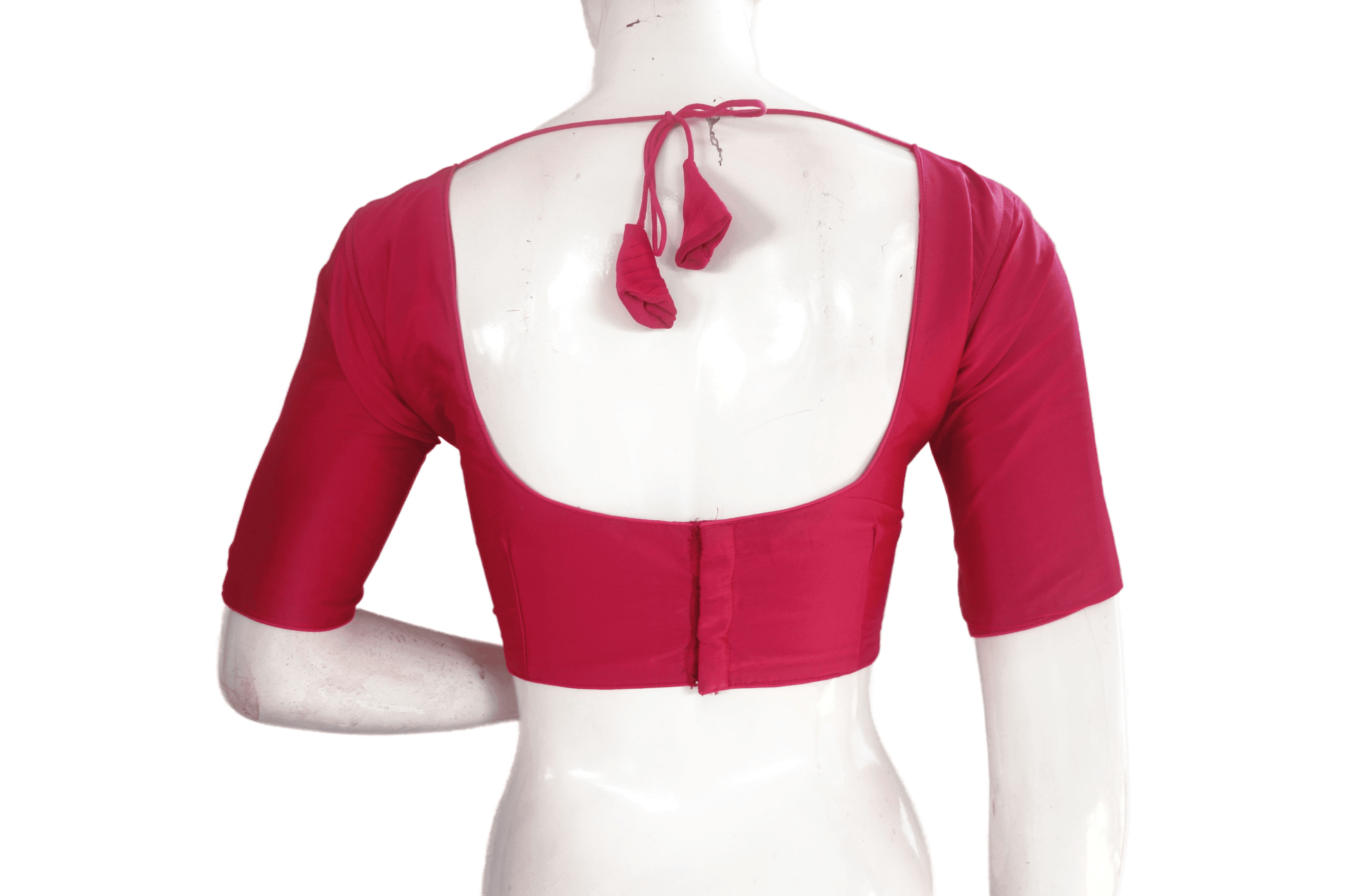 Rani Pink Color Semi Silk Designer Boat Neck Readymade Saree Blouse - D3blouses