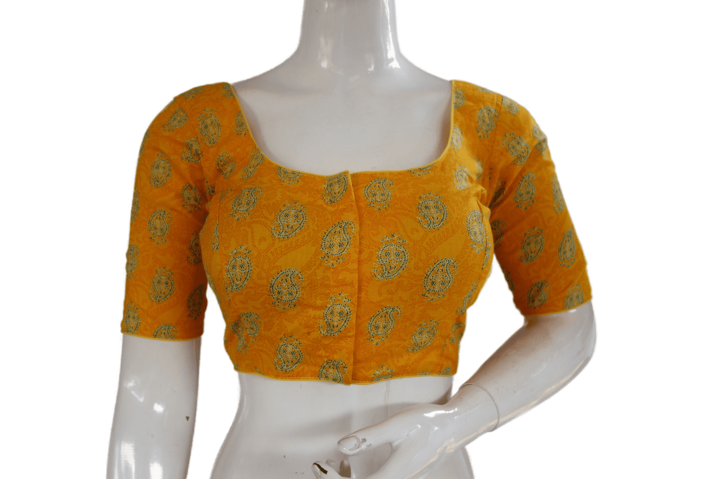 Yellow Color Cotton Printed Readymade Saree Blouse - D3blouses