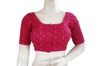 Dark Pink Color Cotton Printed Readymade Saree Blouse