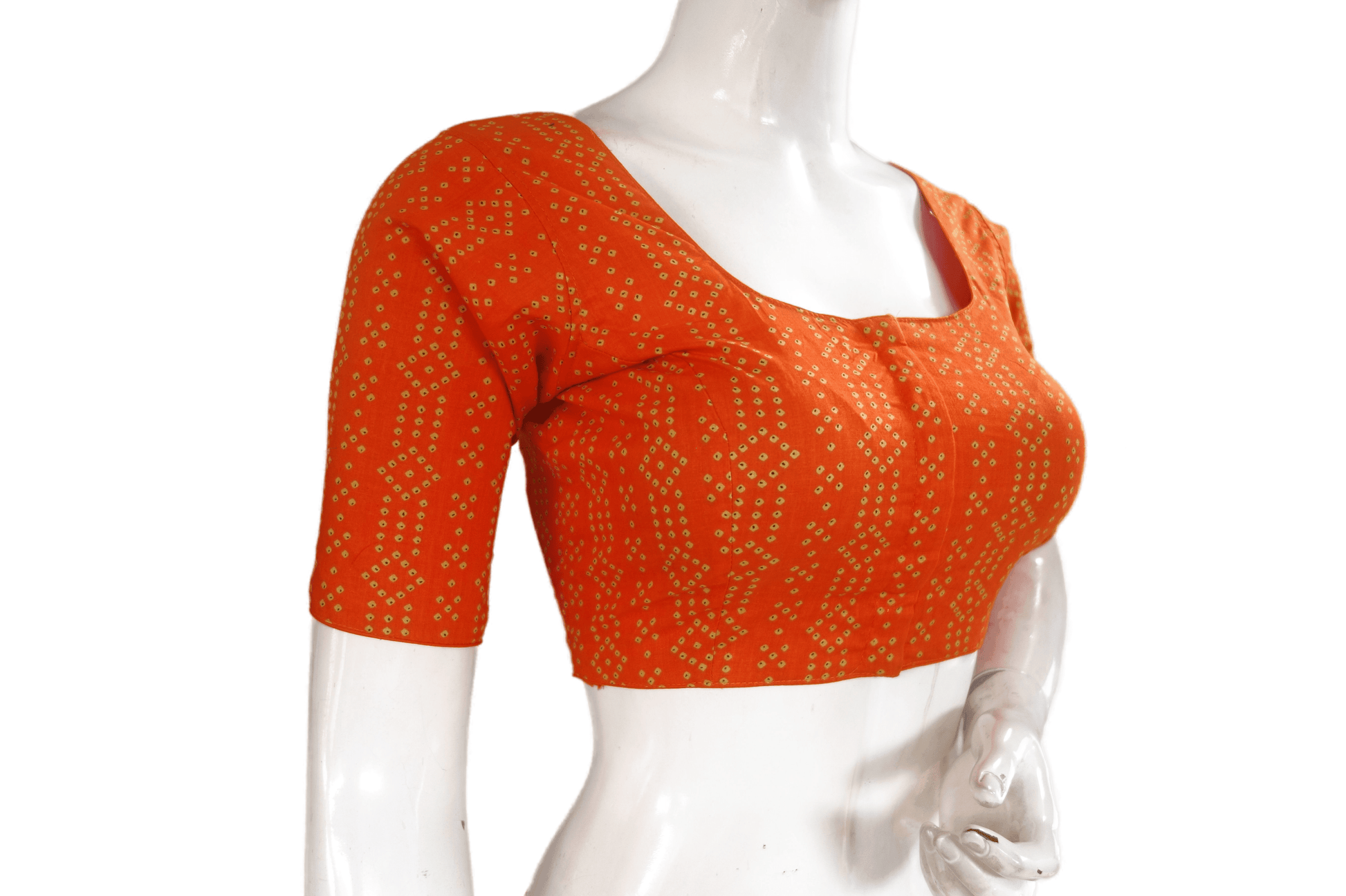 Orange Color Cotton Printed Readymade Saree Blouse - D3blouses