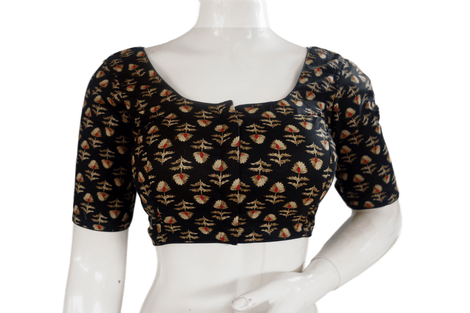 Black Color Cotton Printed Readymade Saree Blouse - D3blouses