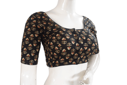 Black Color Cotton Printed Readymade Saree Blouse - D3blouses