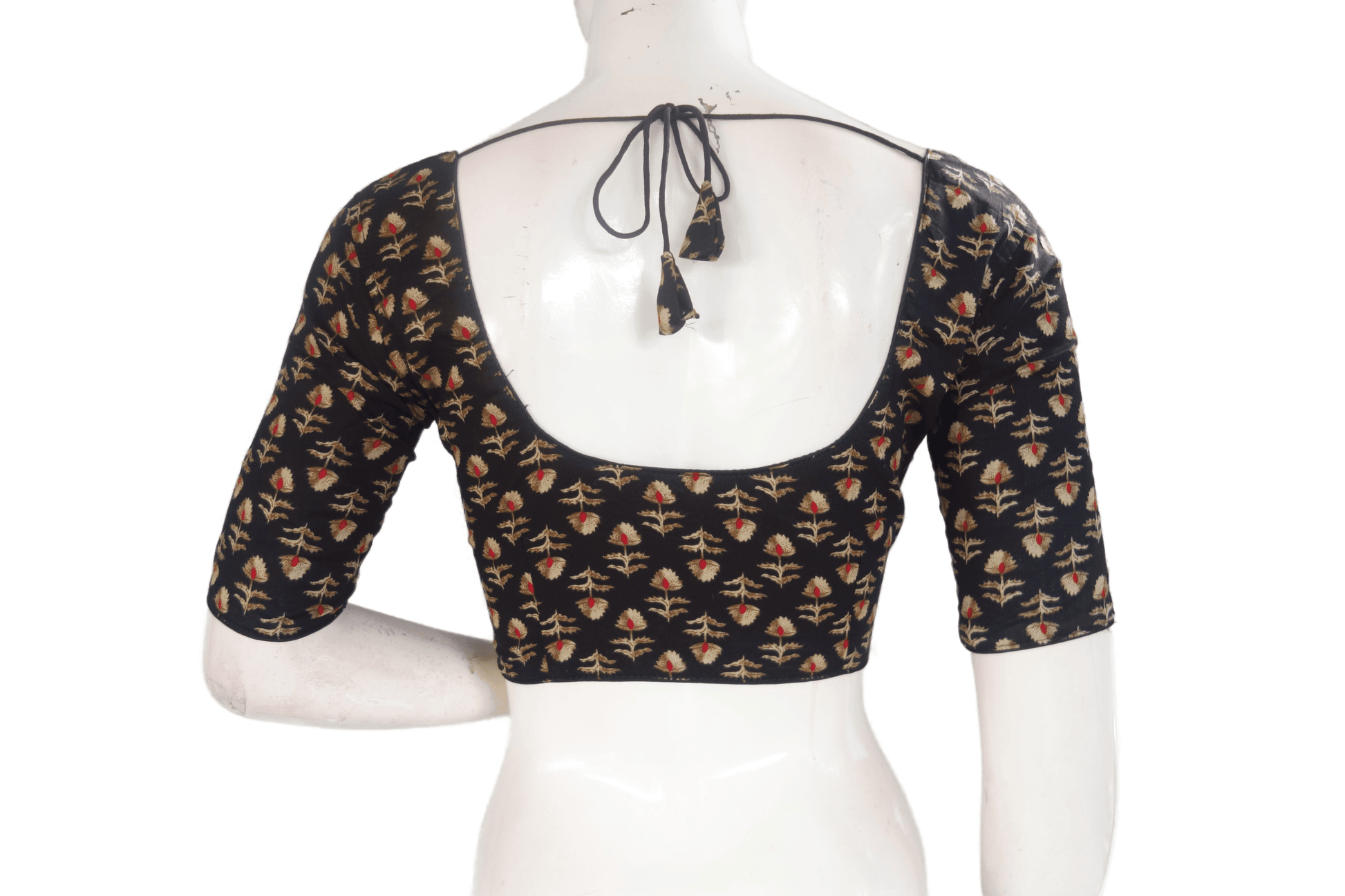 Black Color Cotton Printed Readymade Saree Blouse - D3blouses