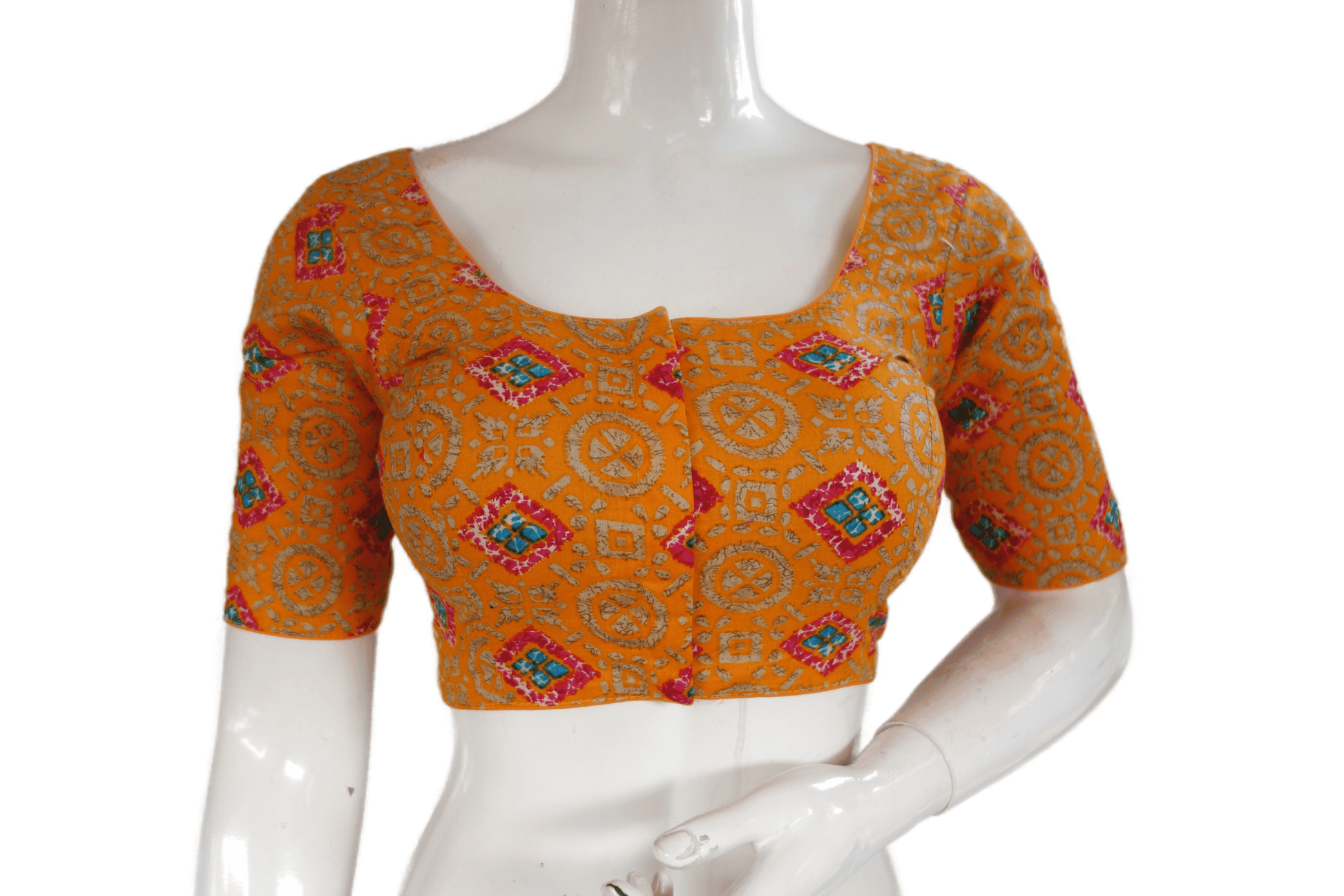 Mustard Yellow Color Cotton Printed Readymade Saree Blouse - D3blouses