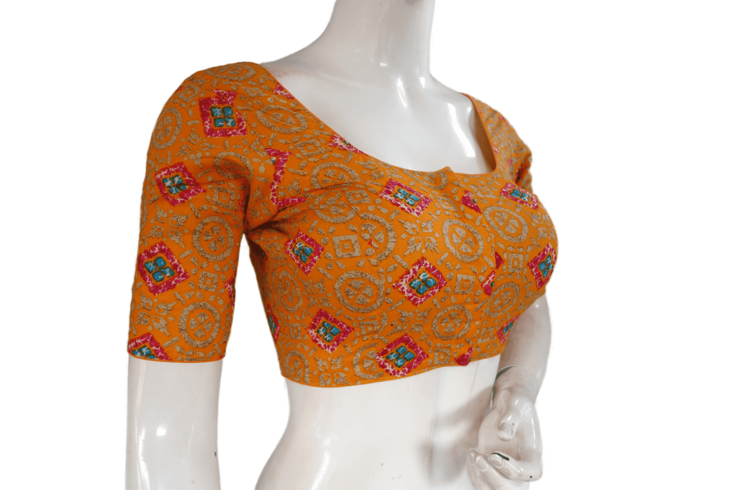 Mustard Yellow Color Cotton Printed Readymade Saree Blouse - D3blouses
