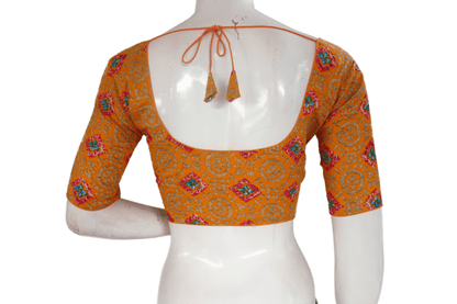 Mustard Yellow Color Cotton Printed Readymade Saree Blouse - D3blouses