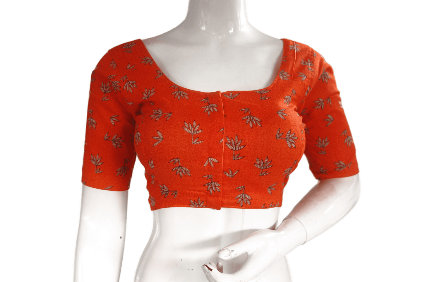 Orange Color Cotton Printed Readymade Saree Blouse - D3blouses