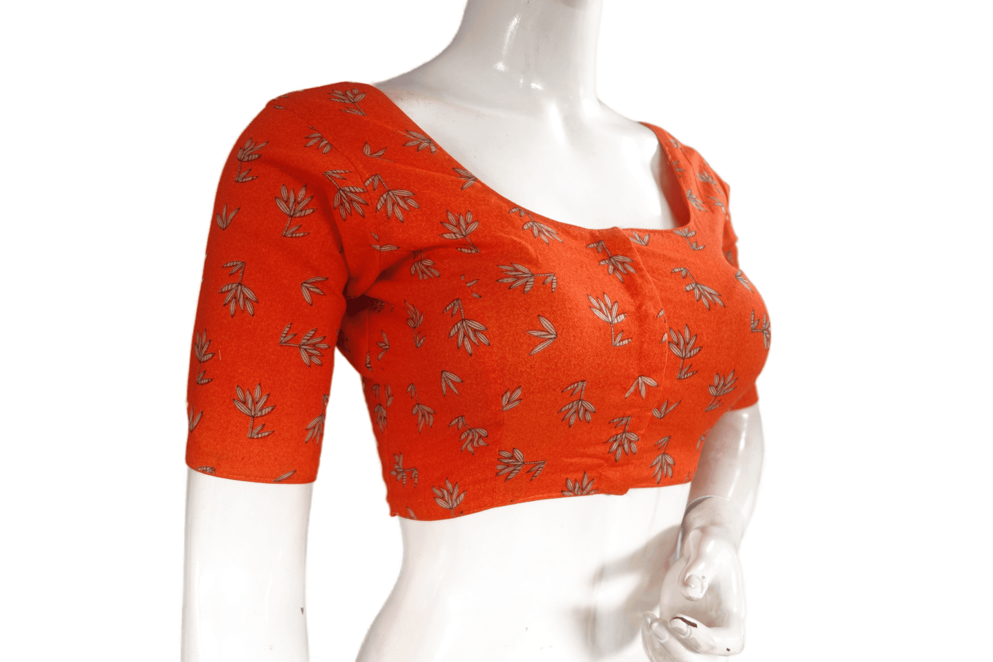 Orange Color Cotton Printed Readymade Saree Blouse - D3blouses